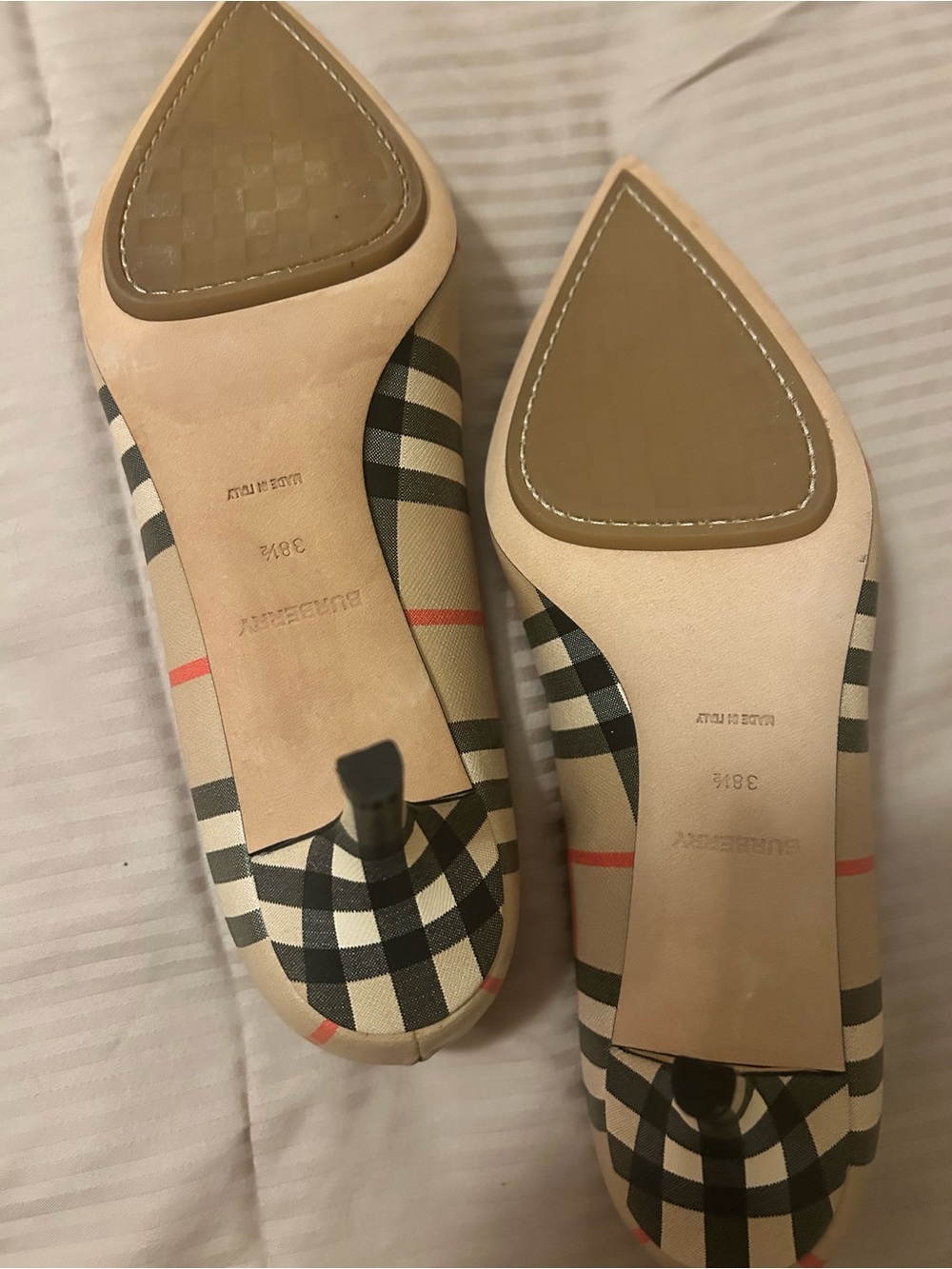 Burberry Plaid Pointed Toe Pumps in Beige and Black - Picture 2 of 2